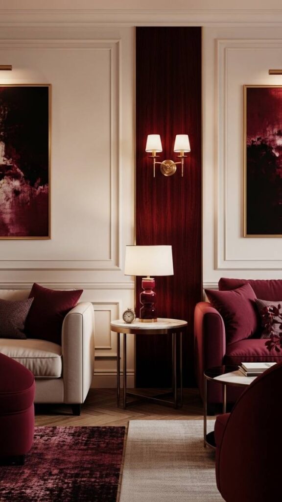 Deep Burgundy or Wine as an Accent Against Soft Cream