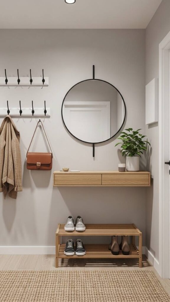 Define the Entryway With a Narrow Console and Wall Hooks