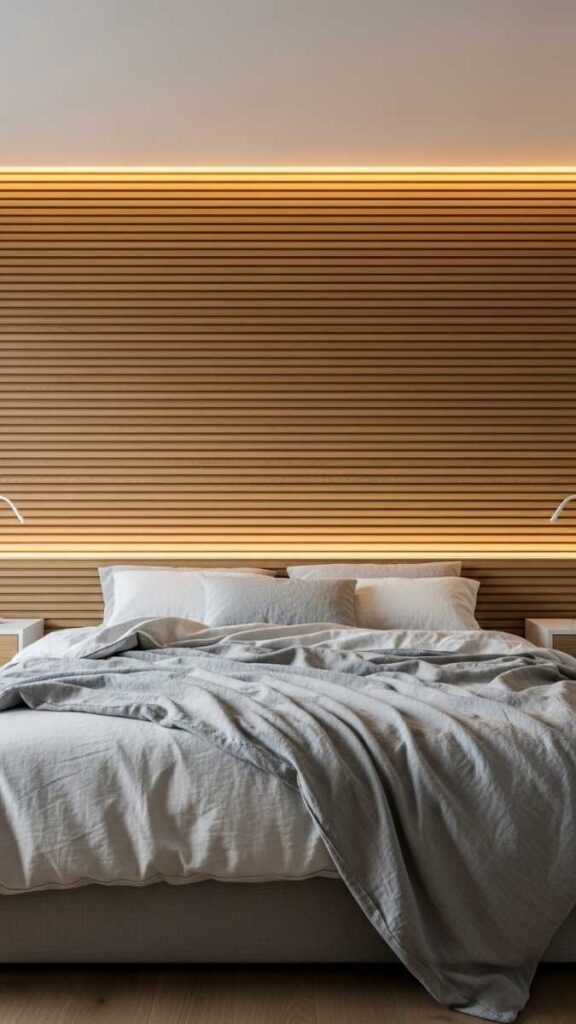 DIY Wood Slat Wall Panel for a Bedroom Feature Wall