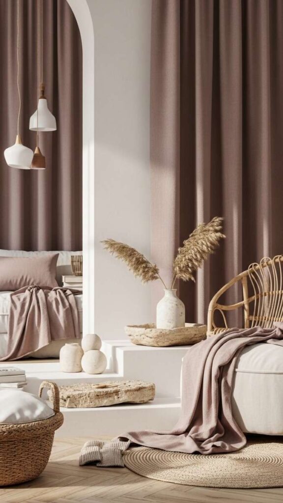 Dusty Mauve With Warm Whites and Natural Textures
