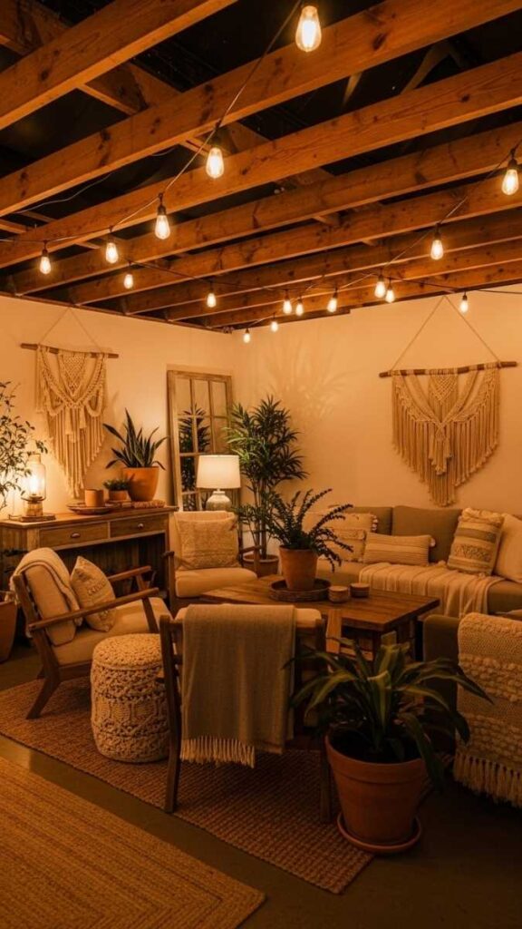 Edison Bulb String Lights Along Ceiling or Beams