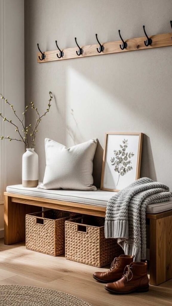 End the Entry With a Narrow Bench and Hooks Above