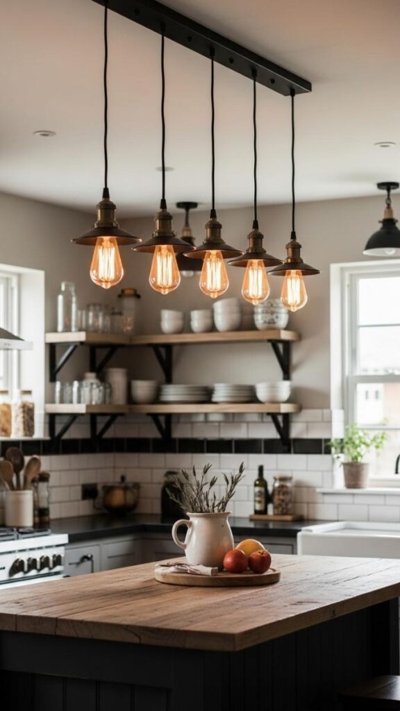 Exposed Bulb Industrial Pendants in the Kitchen