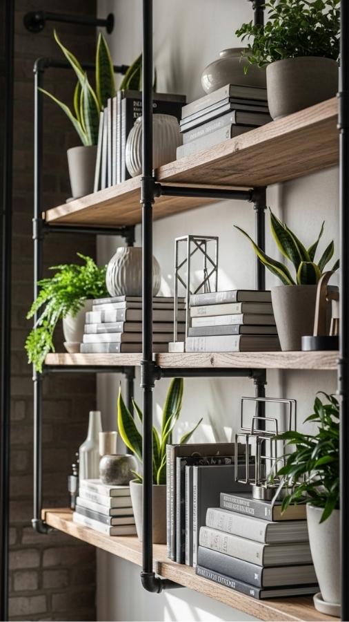 Exposed Pipe Shelving for Industrial Rustic Storage