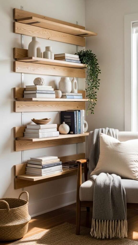 Floating DIY Bookshelf in a Reading Nook Corner