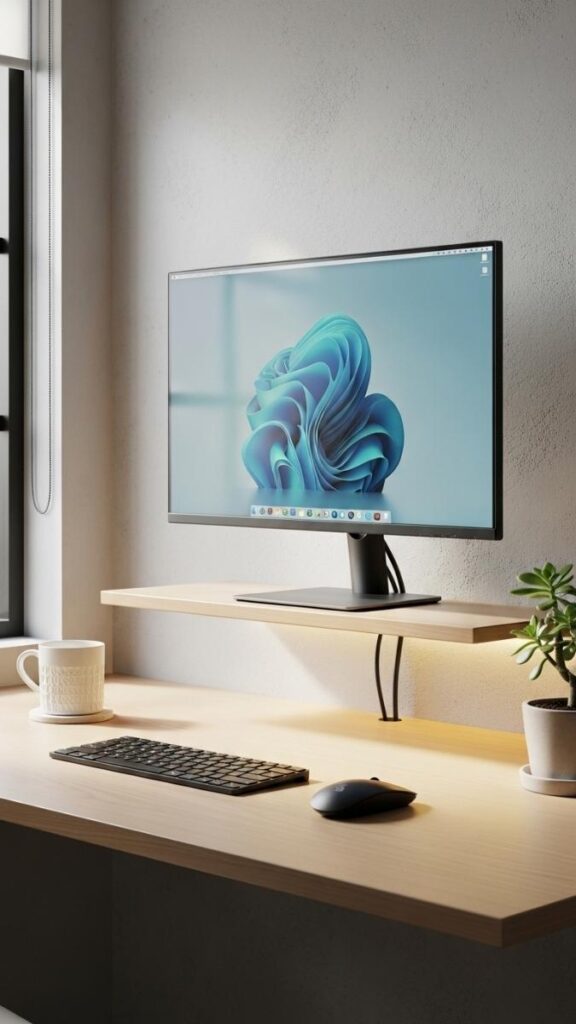 Floating Shelf Monitor Stand for Cable-Free Desktop