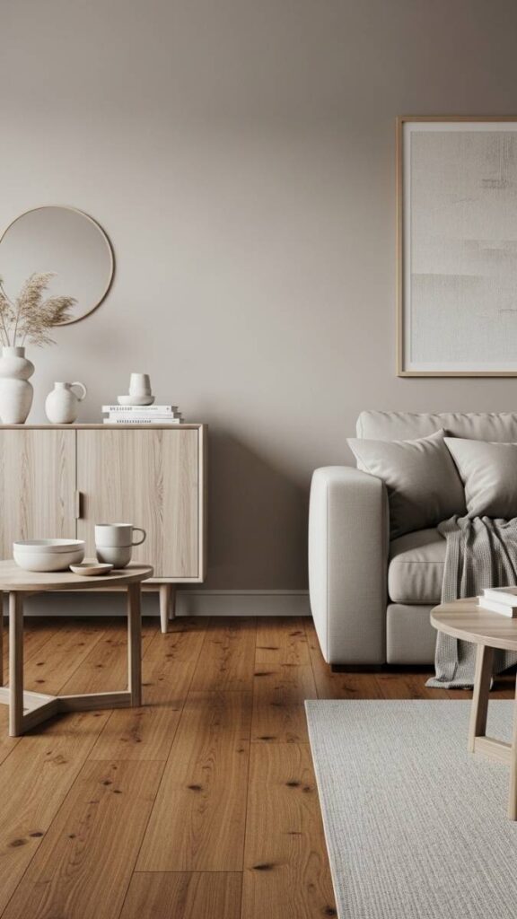 Greige Base With Warm Timber Flooring