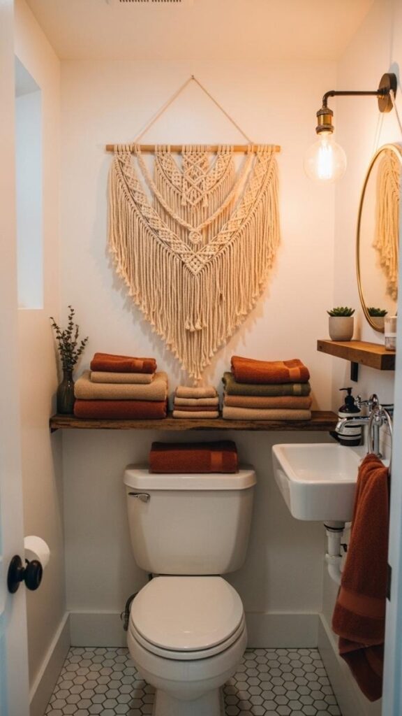 Hang a Woven Macramé Wall Piece Above the Toilet