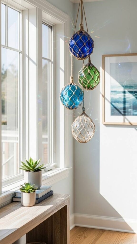 Hanging Glass Float Buoys as Sculptural Art