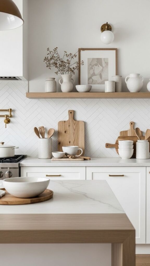 Herringbone Subway Tile Backsplash in Soft White
