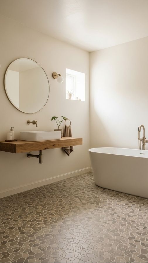 Hex Tile Floor in a Neutral Earth Tone