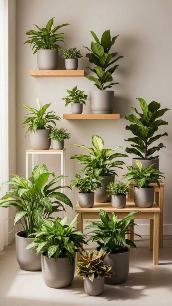 Indoor Plants in Textured Ceramic Pots to Add Life and Scale
