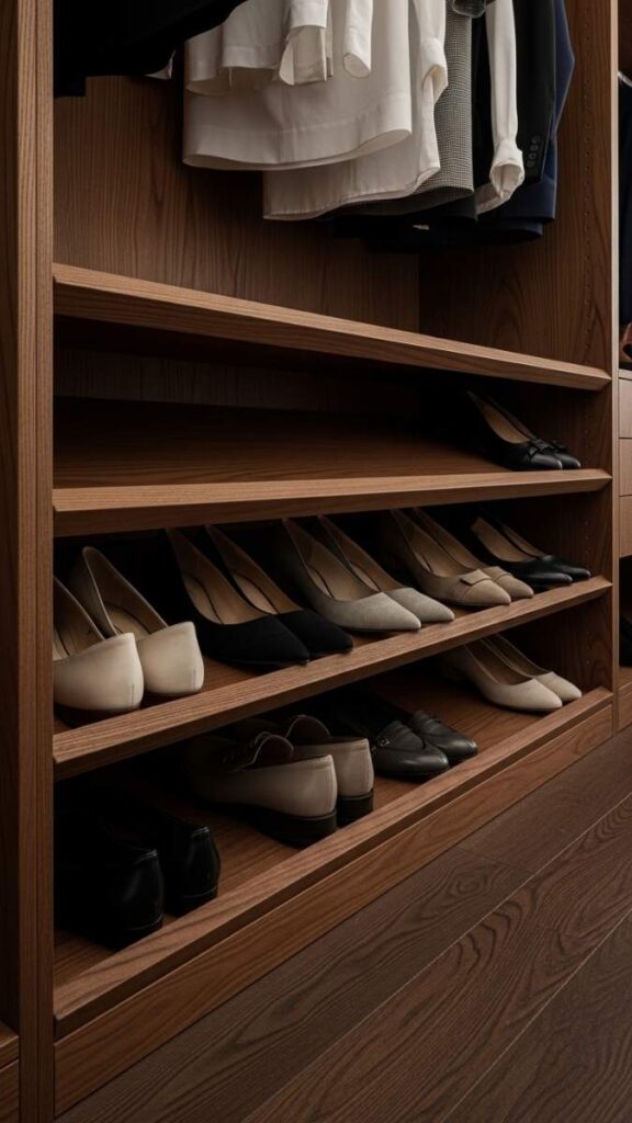 25 Closet Organization Ideas DIY That Actually Make Small Spaces Work Harder 8 Install a DIY Slanted Shoe Shelf at the Base of the Closet
