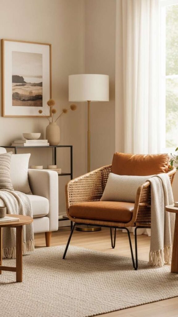 Introduce a Leather or Rattan Accent Chair as the Room's Personality Piece