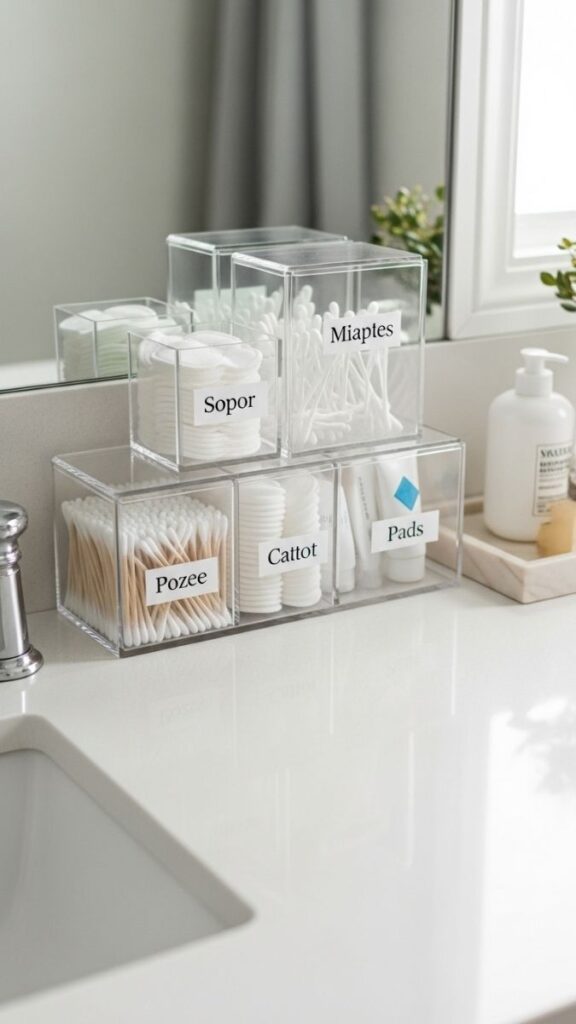 Labeled Acrylic Containers for Bathroom Countertops