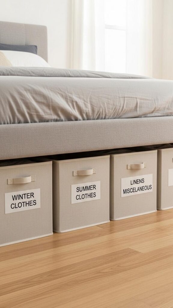 Labeled Canvas Bins for Household Overflow