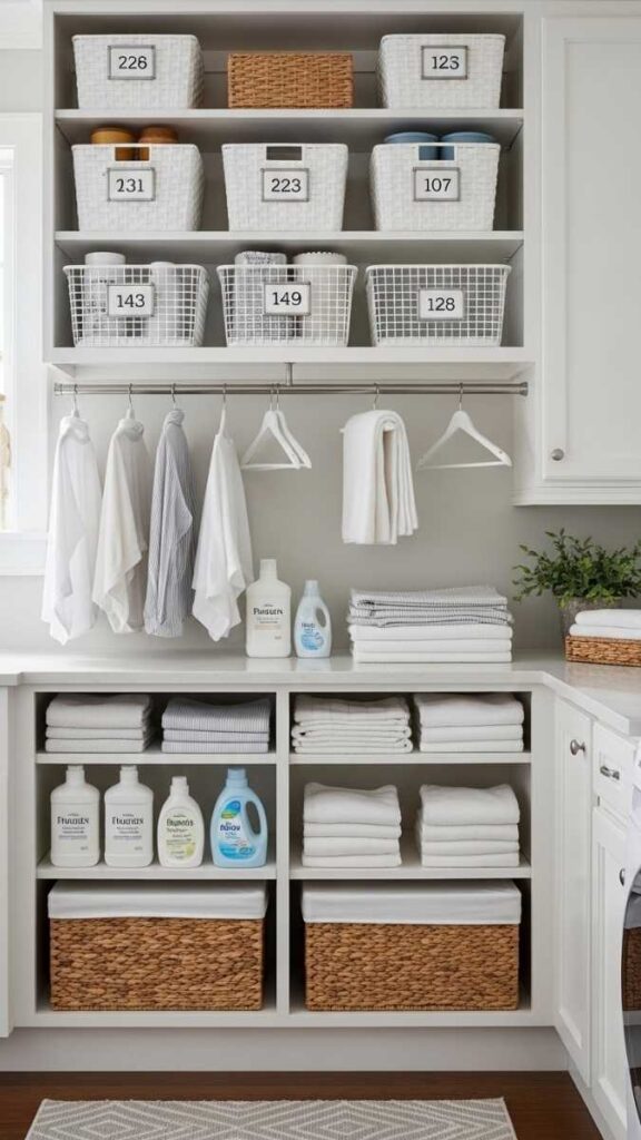 Laundry Room Shelf to Floor Organization