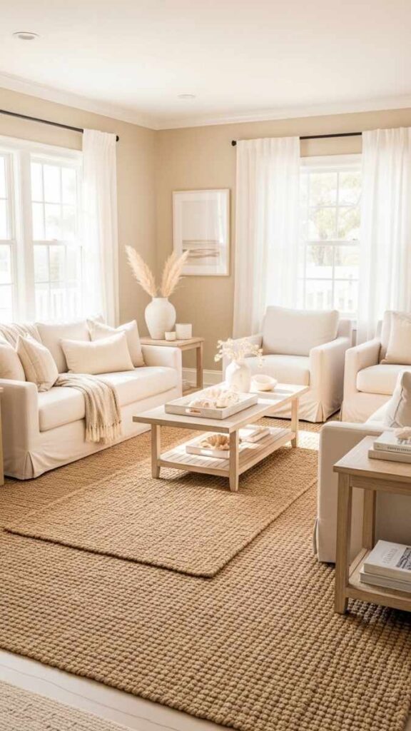Layer a Jute Rug Under a Smaller Woven Accent Rug for Coastal Texture