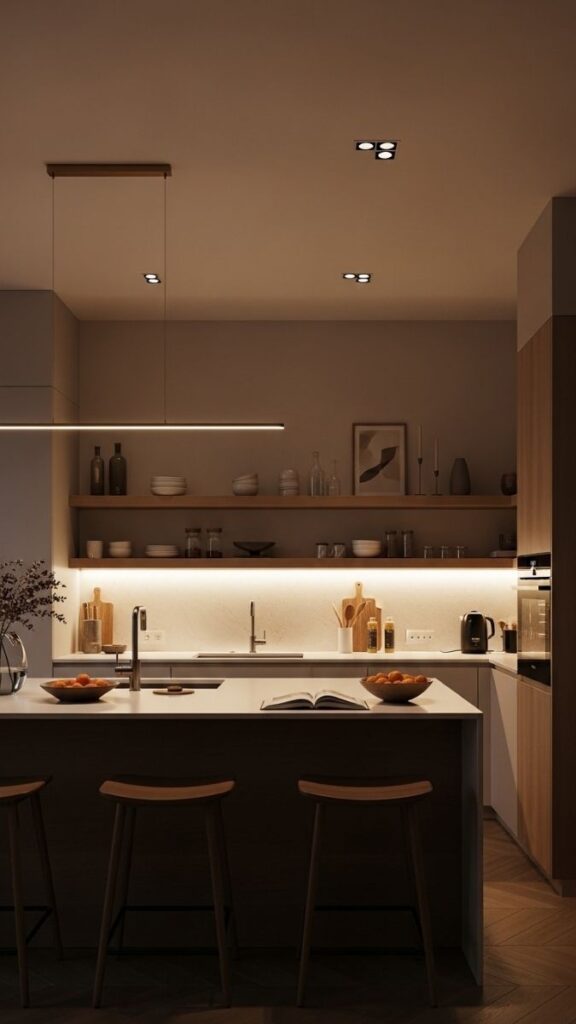 Layer Ambient, Task, and Accent Light in One Kitchen