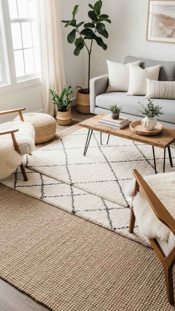 Layer Multiple Rugs to Define Zones and Add Warmth Underfoot