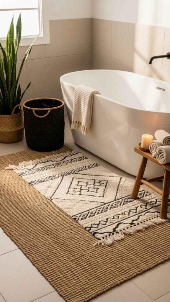 Layer Two Woven Rugs Instead of One Flat Bath Mat