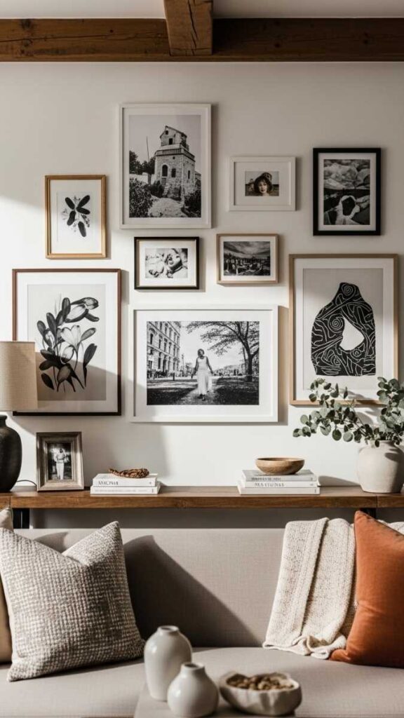 Layered Gallery Wall With Varying Frame Depths