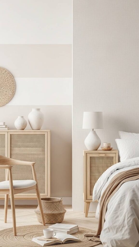 Layered Warm Whites With a Linen Accent Wall