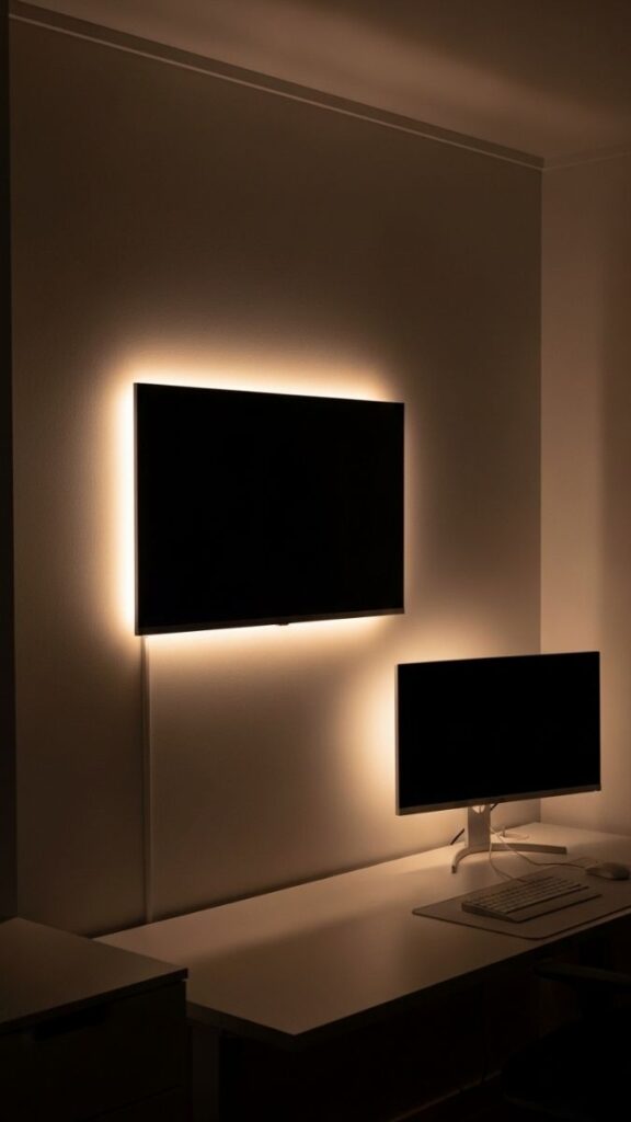 LED Strip Lights Behind a TV or Desk for Indirect Ambient Lighting