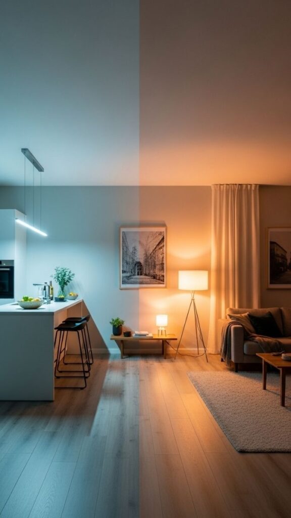 Lighting Transition Between Kitchen and Open-Plan Living Area