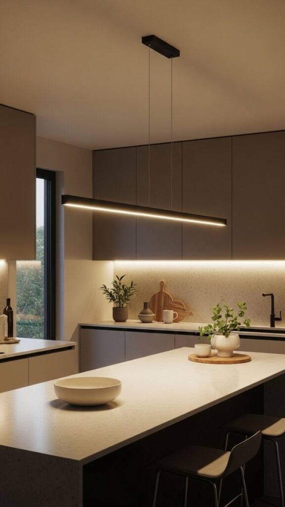Linear Pendant Over a Long Kitchen Counter or Peninsula