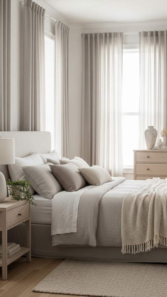 Linen Curtains Floor to Ceiling in a Bedroom