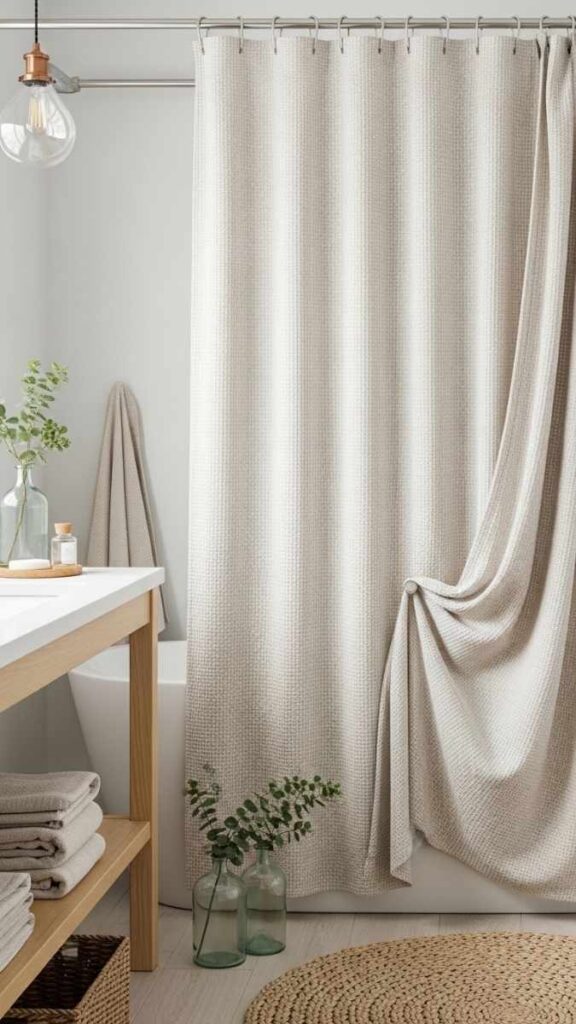 Linen or Waffle Weave Shower Curtain in Natural Tones