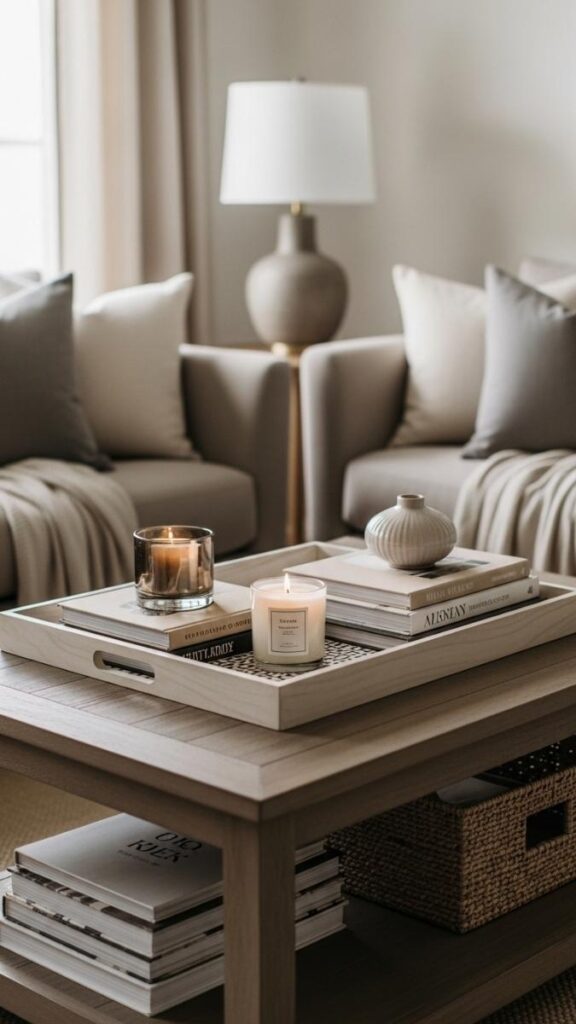 Living Room With a Coffee Table Tray as an Anchor