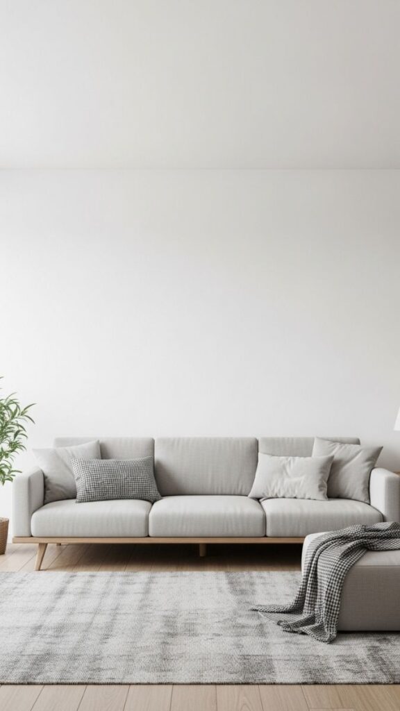 Low Profile Sofa Facing a Large Blank Wall