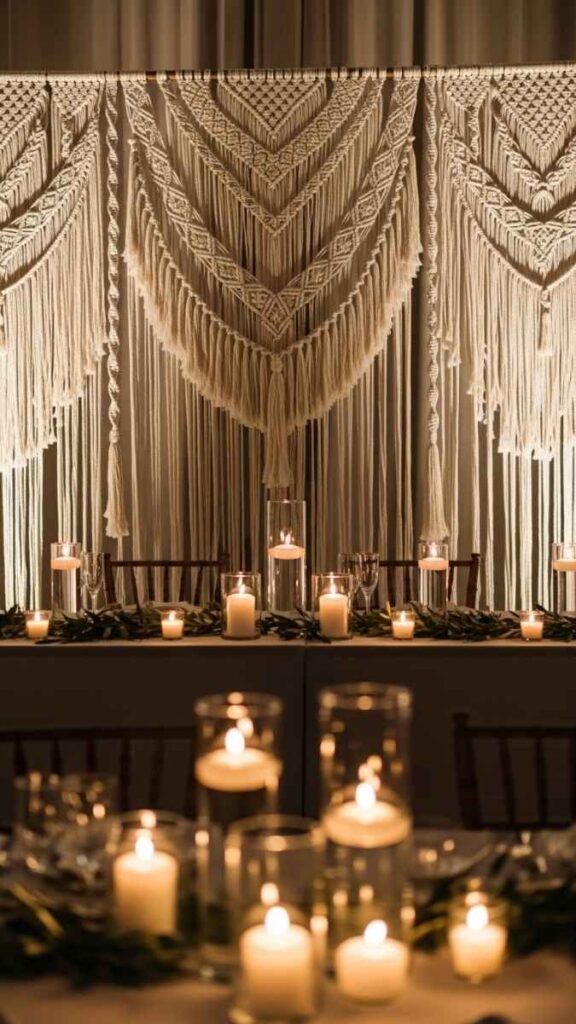 Macramé Backdrop Behind the Head Table