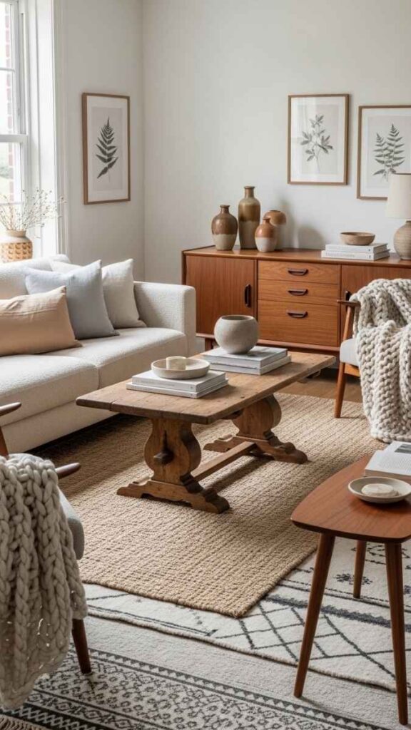 Mismatched Vintage Wood Furniture That Shares One Tone Family