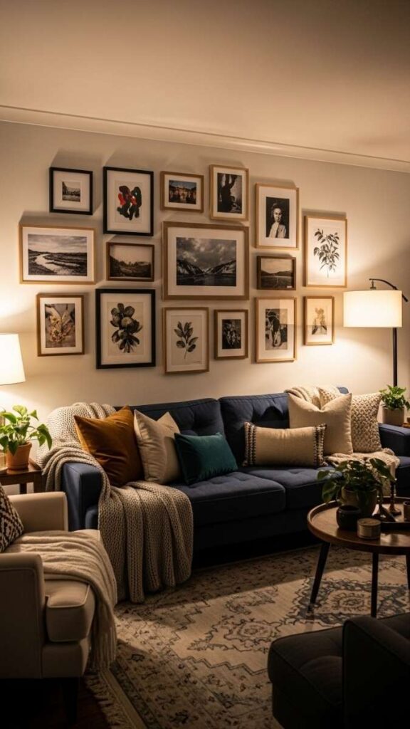 Mixed-Size Frames in a Centered Salon-Style Arrangement