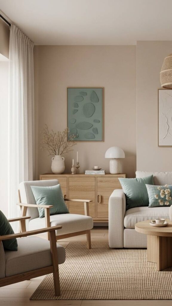  Muted Aqua and Warm Beige for a Balanced Mid-Range Palette