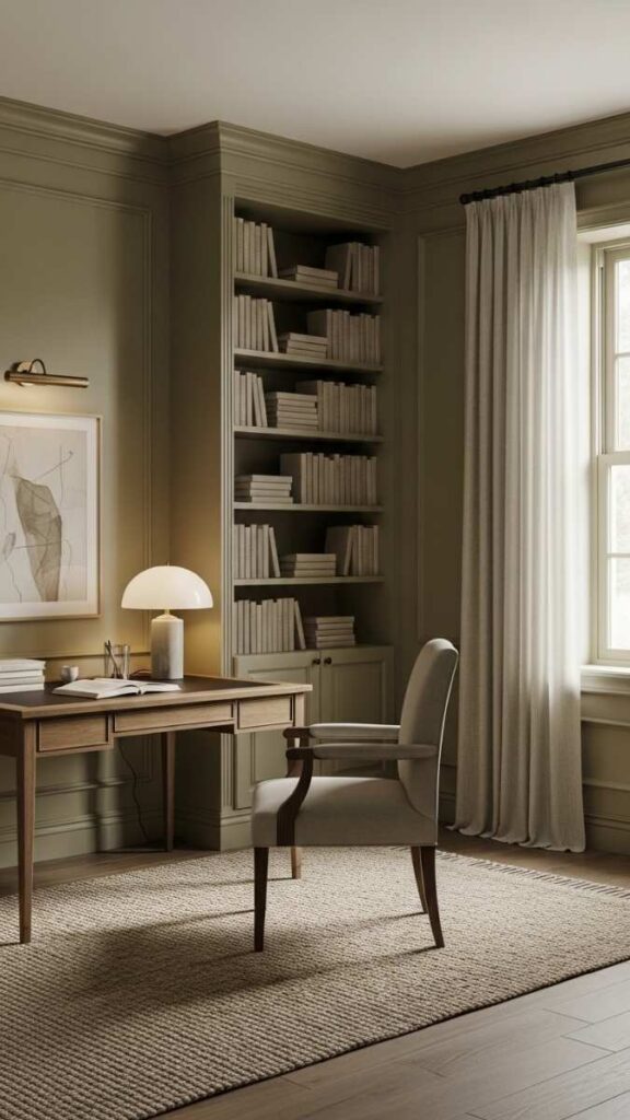 Muted Olive and Cream in a Study or Library