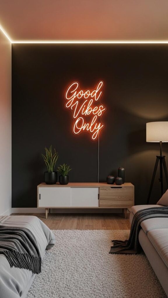Neon or LED Sign as a Statement Piece in a Living Room or Bedroom