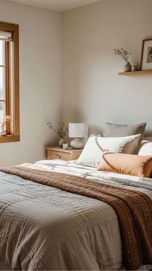 Neutral Linen Bedding With a Quilt Layer