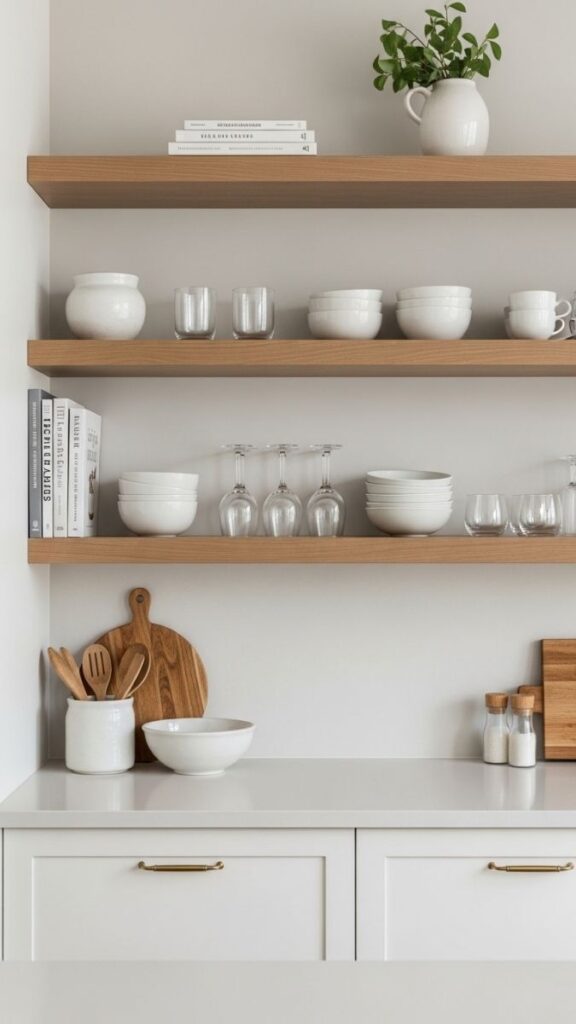 Open Shelving in a Kitchen Styled With Restraint