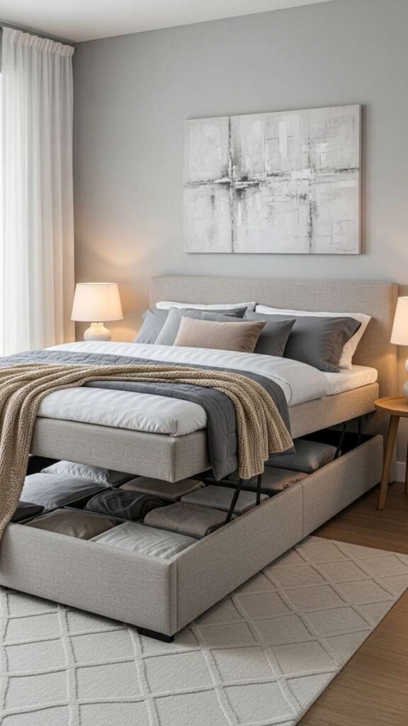 Ottoman Bed Frame for Combined Seating and Storage