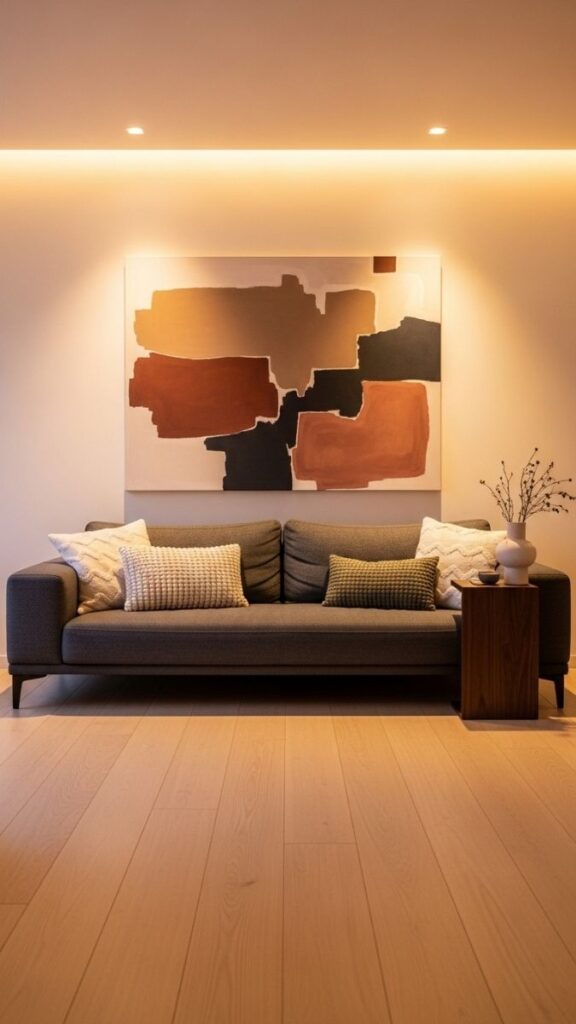Oversized Abstract Canvas Above a Low Profile Sofa