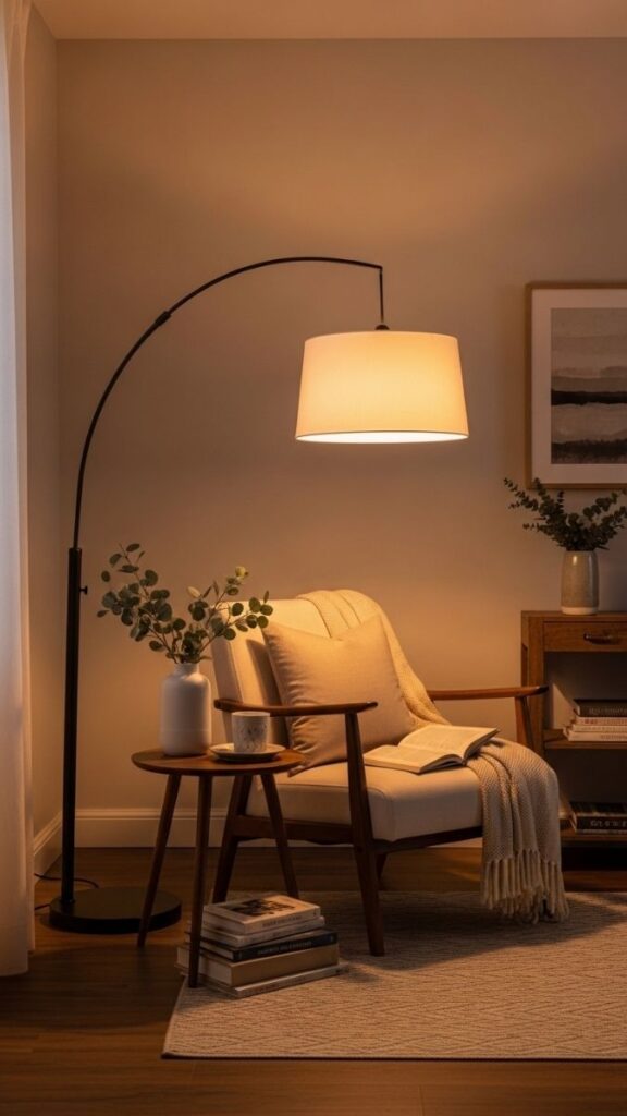 Oversized Floor Lamp in a Reading Corner