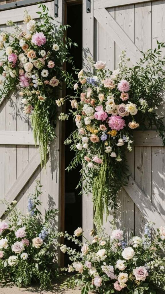 Oversized Floral Installations on Barn Doors