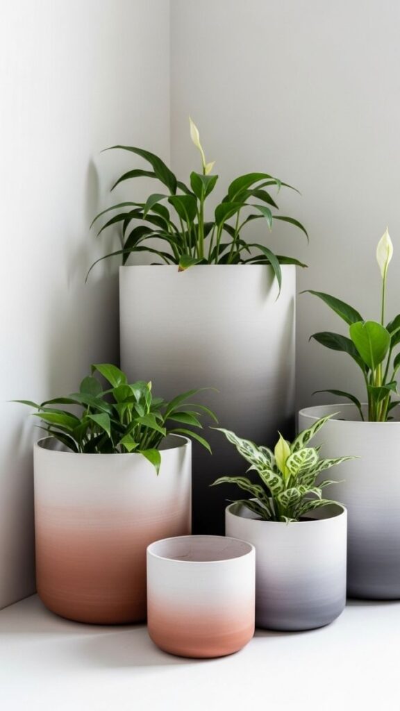 Painted Ombre Effect on a Plant Pot Cluster