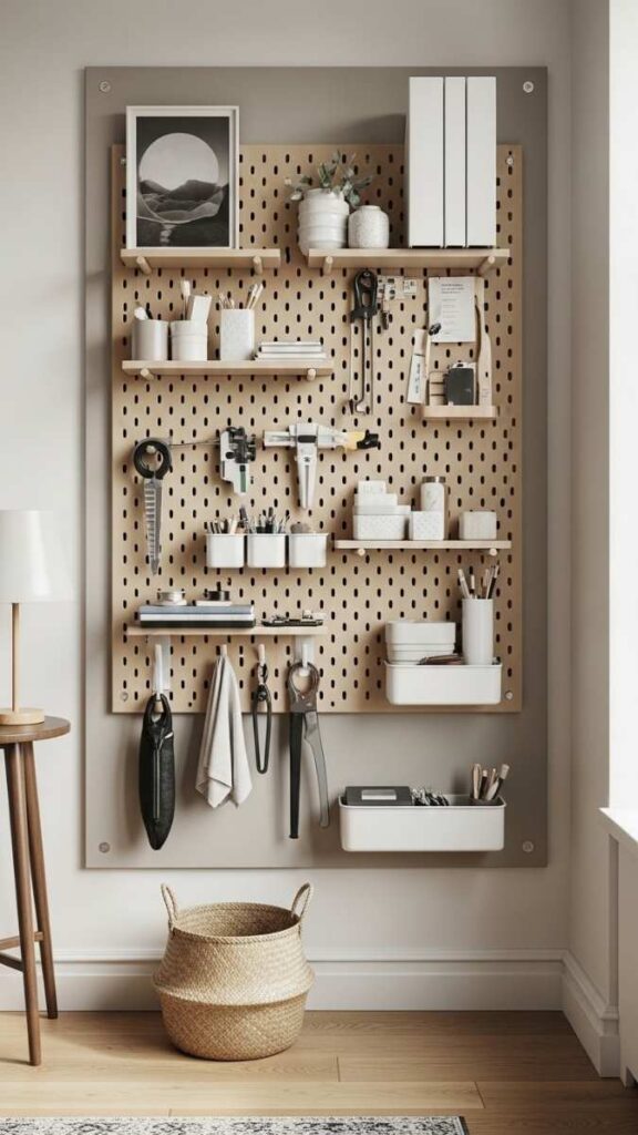 Pegboard Organizer Styled as a Feature Wall