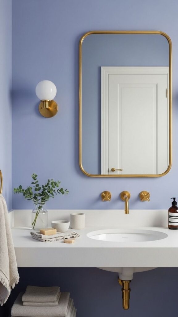 Periwinkle Bathroom with Unlacquered Brass Fixtures