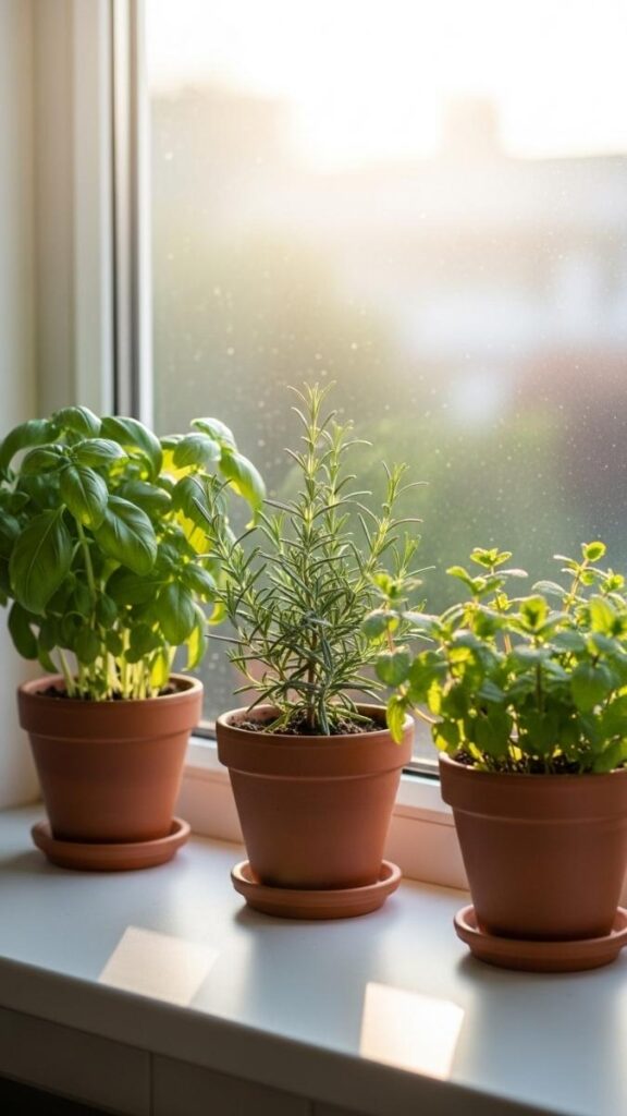 Place a Small Herb Garden on a Kitchen Windowsill for Function and Freshness
